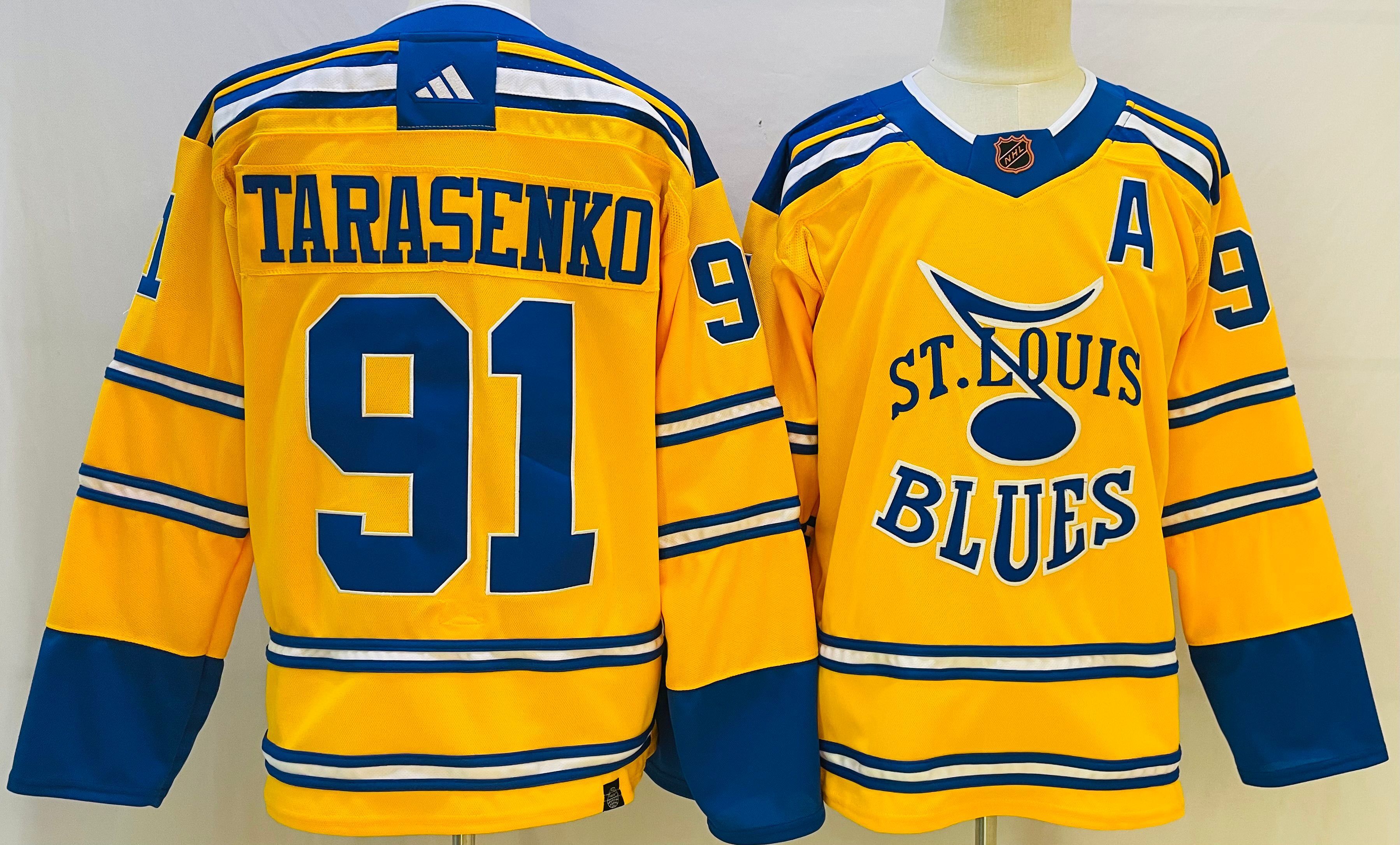 Men St.Louis Blues 91 Tarasenko Yellow Throwback 2022 Adidas NHL Jersey